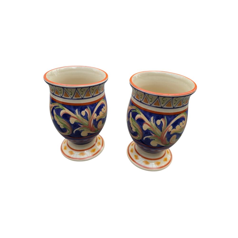Villa Della Luna Sangria Glasses Stoneware Wine Goblets Mugs Set of 2